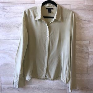 The Limited 100% Silk Satin Green Long Sleeves S